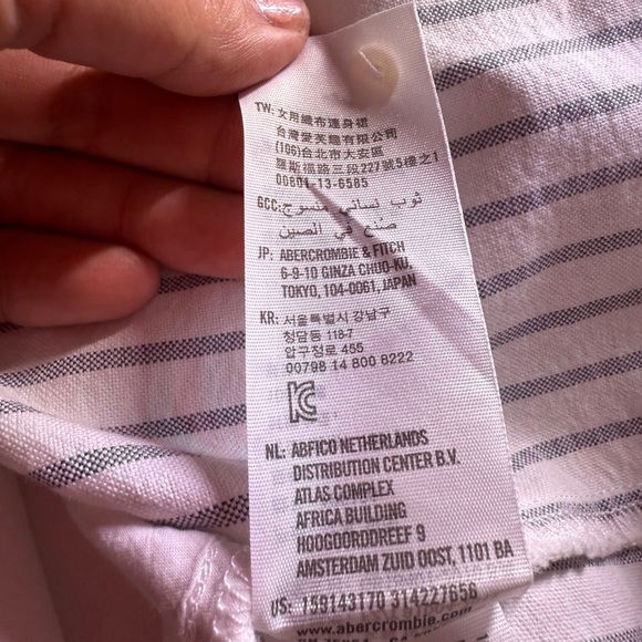 Abercrombie & Fitch Mini Striped White and Light Blue Belted Shirt Dress - Picture 5 of 9